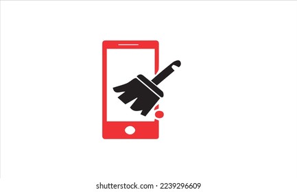 Phone and Cleaner icon. Clear phone RAM cache and get boosted. Cleaner broom, broomstick