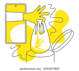 Limpieza de teléfono y optimización de la ilustración para la aplicación: eliminación de caché y basura. Aplicación móvil para la exploración del sistema.