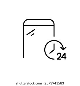 Phone and clock. 24 7 availability online or for calls. Continuous service. Pixel perfect vector icon