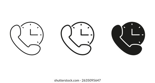 Phone With Clock Line and Solid Icon. Call Scheduling, Time Management, And Communication Planning Symbol. Customer Service And Business Operations. Isolated Vector Illustration.