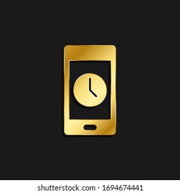 phone, clock, time gold icon. Vector illustration of golden style