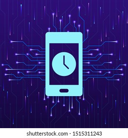 Phone, clock, time new technology vector icon. New mobile technology concept vector illustration. Phone, clock, time new technology vector icon