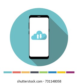 Phone with cloud flat icon with long shadow. Vector Illustration