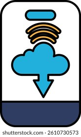 A phone with a cloud icon on it. The cloud is pointing down, indicating that something is being downloaded