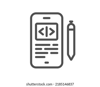 Phone code line icon. Smartphone app sign. Cellphone mobile device symbol. Quality design element. Linear style phone code icon. Editable stroke. Vector