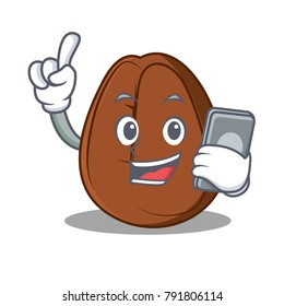 With phone coffee bean character cartoon