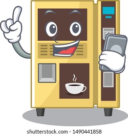 With phone coffee vending machine isolated the mascot