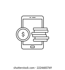 Phone with coin icon in line style icon, isolated on white background