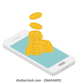 Phone and coin vector. free space for text. wallpaper. background.