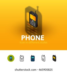 Phone color icon, vector symbol in flat, outline and isometric style isolated on blur background