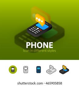 Phone color icon, vector symbol in flat, outline and isometric style isolated on blur background