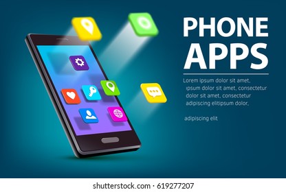 Phone with colorful application icons.technology illustration