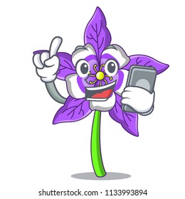 With phone columbine flower character cartoon