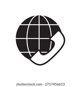 Weltweite Telefonkommunikation mit Weltkartensymbol.