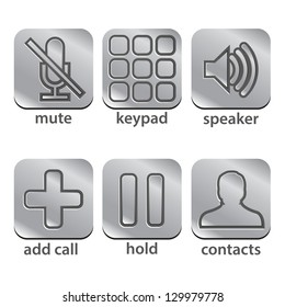 phone, communication icons on metal steel Button Collection