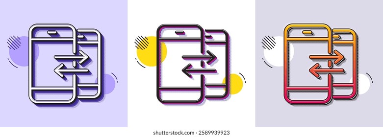 Phone Communication line icon. Halftone dotted pattern. Gradient icon with grain shadow. Incoming and Outgoing call sign. Conversation or SMS symbol. Line phone Communication icon. Vector