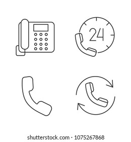 Phone communication linear icons set. Landline telephone, hotline, handset, calling. Thin line contour symbols. Isolated vector outline illustrations