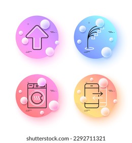 Phone communication, Upload and Dryer machine minimal line icons. 3d spheres or balls buttons. Floor lamp icons. For web, application, printing. Vector