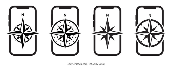 Icono del sistema de navegación de la brújula del teléfono, Ilustración vectorial
