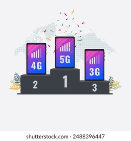 Teléfono con la Ilustración vectorial de generación de redes móviles de la competencia
