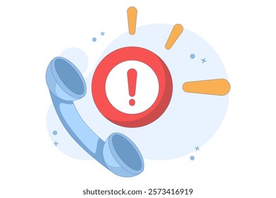 Phone concept with exclamation mark. warning notification. suspicious call, danger and fraud. danger of fraud by phone. symbol or icon. flat illustration with minimalist style design.