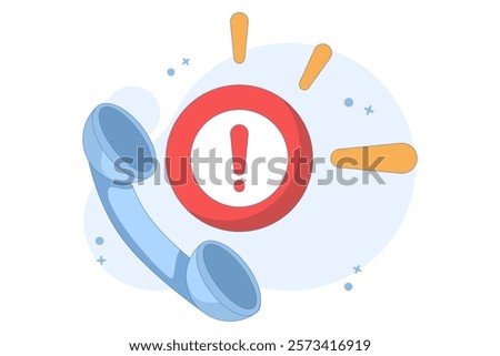 Phone concept with exclamation mark. warning notification. suspicious call, danger and fraud. danger of fraud by phone. symbol or icon. flat illustration with minimalist style design.