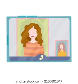 phone. Concepts of internet network communications. People chatting and chatting together on social networks. Woman holding a phone or tablet in her hand. Vector illustration.