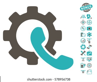 Phone Configuration icon with bonus flying drone tools pictograph collection. Vector illustration style is flat iconic grey and cyan symbols on white background.