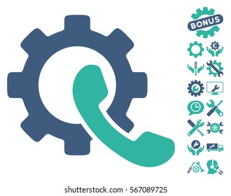 Phone Configuration icon with bonus tools clip art. Vector illustration style is flat iconic cobalt and cyan symbols on white background.