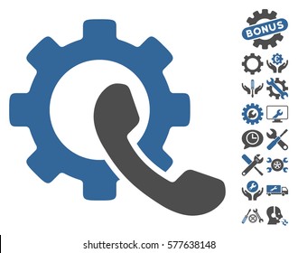 Phone Configuration icon with bonus tools pictograph collection. Vector illustration style is flat iconic cobalt and gray symbols on white background.