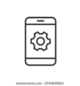Configuración del teléfono, icono en diseño de línea. Teléfono, configuración, Configuraciones, configuración, sistema, preferencias, personalización en el Vector de fondo blanco. Icono de trazo editable de configuración del teléfono