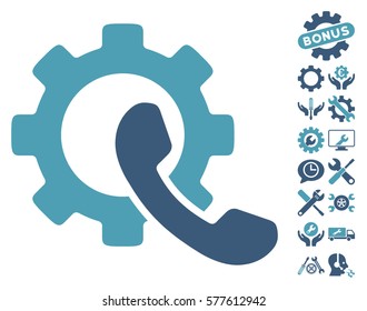 Phone Configuration pictograph with bonus service pictures. Vector illustration style is flat iconic cyan and blue symbols on white background.