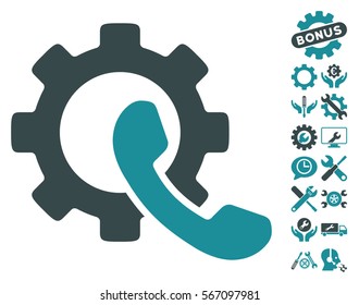 Phone Configuration pictograph with bonus tools symbols. Vector illustration style is flat iconic soft blue symbols on white background.