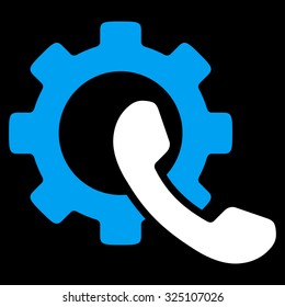 Phone Configuration vector icon. Style is bicolor flat symbol, blue and white colors, rounded angles, black background.