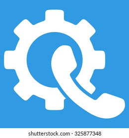 Phone Configuration vector icon. Style is flat symbol, white color, rounded angles, blue background.