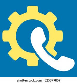 Phone Configuration vector icon. Style is bicolor flat symbol, yellow and white colors, rounded angles, blue background.
