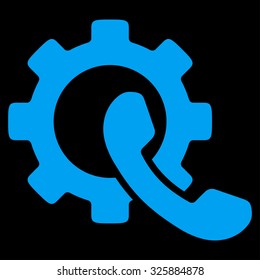 Phone Configuration vector icon. Style is flat symbol, blue color, rounded angles, black background.