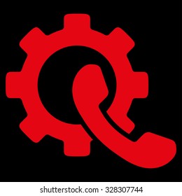 Phone Configuration vector icon. Style is flat symbol, red color, rounded angles, black background.