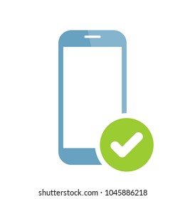 Phone Confirmation Icon. Mobile Phone Icon With Check Sign. Mobile Phone Icon And Approved, Confirm, Done, Tick, Completed Symbol. Icon, Phone, Mobile, Tick, Check, Agree, App, Apply, Cell, Ok, Vector