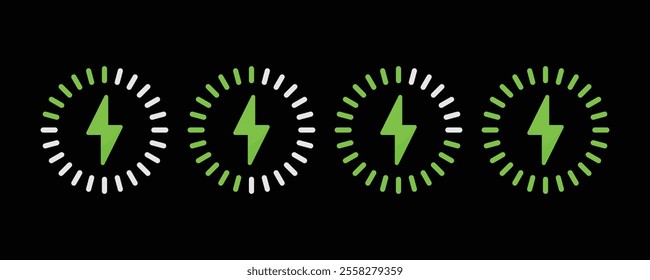 Phone connected to Wireless phone charger icons. Wireless charging technology. Battery charge sign with lightning and waves. Electromagnetic charger icons. Vector illustration.