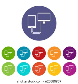 Phone Connection icons set in circle isolated flat vector illustration