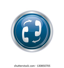 Phone connection on the blue with silver button. Vector illustration