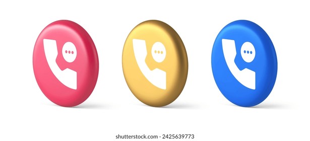 Phone consulting live chat emergency help assistance button web app design 3d realistic blue gold and pink icons. Telephone helpline communication texting messaging helpline call