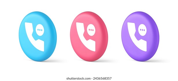 Phone consulting live chat emergency help assistance button web app design 3d realistic blue pink and purple icons. Telephone helpline communication texting messaging helpline call