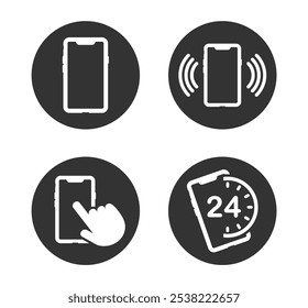 Phone contact connection icon symbol set. Smartphone logo sign shape collection. 24 7 hour service. Vector illustration image. Isolated on white background.