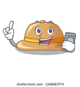 With phone cork hat isolated on the mascot
