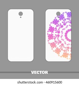 Phone cover with bright floral pattern. Vector illustration.