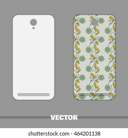 Phone cover with bright floral pattern. Vector illustration.