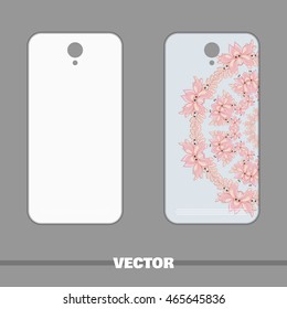 Phone cover with bright floral pattern. Vector illustration.