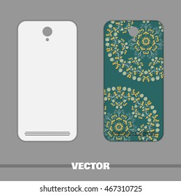 Phone cover with bright floral pattern. Vector illustration.